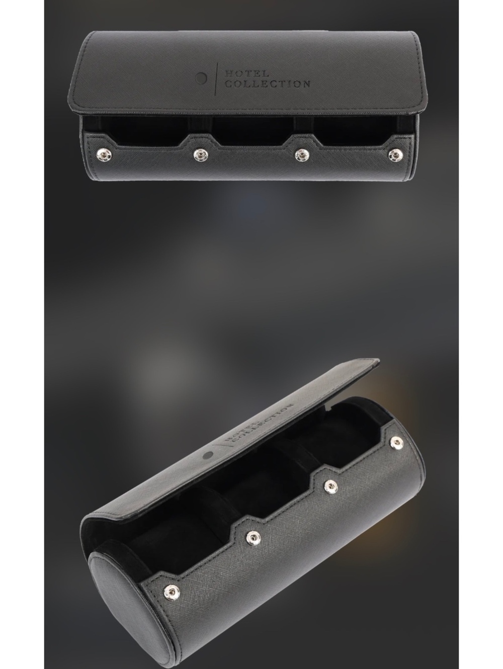 Hotel Collection Travel Watch Case #1 - Black PU Leather, Holds 3 Watches